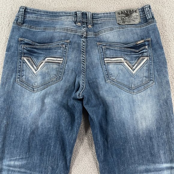 - Salvage Jeans Anarchy Straight Regular Fit 36S (36x30) Denim Buckle Dist… - Picture 8 of 9